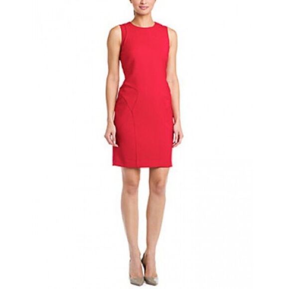 New Womens NWT Designer Paperwhite Collection Red Dress 12 Sheath Seamed Office - Picture 1 of 7